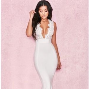 WHITE BANDAGE AND LACE MAXI DRESS